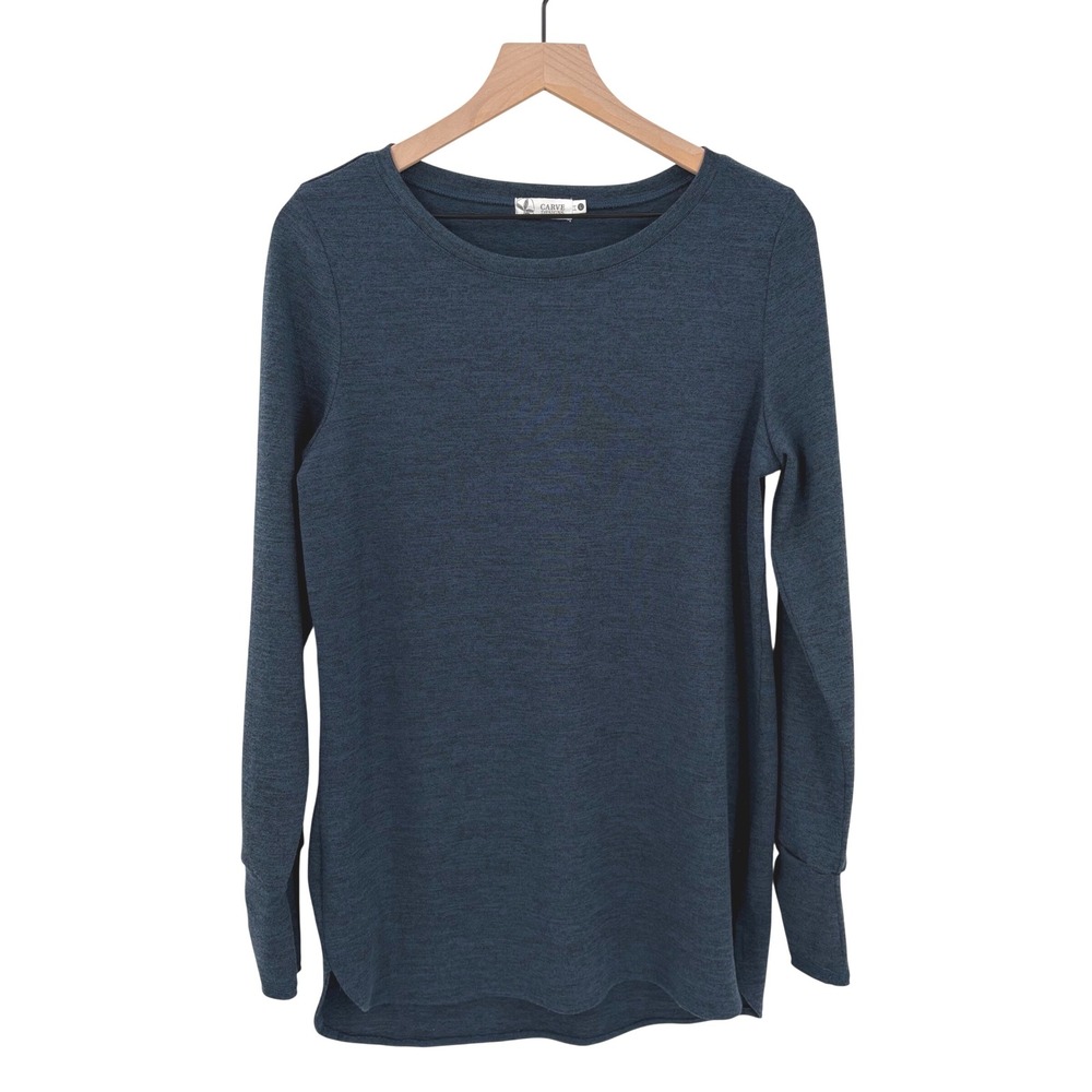 Carve Designs Womens Large Blue Heathered Marl Long Sleeve Pullover Top